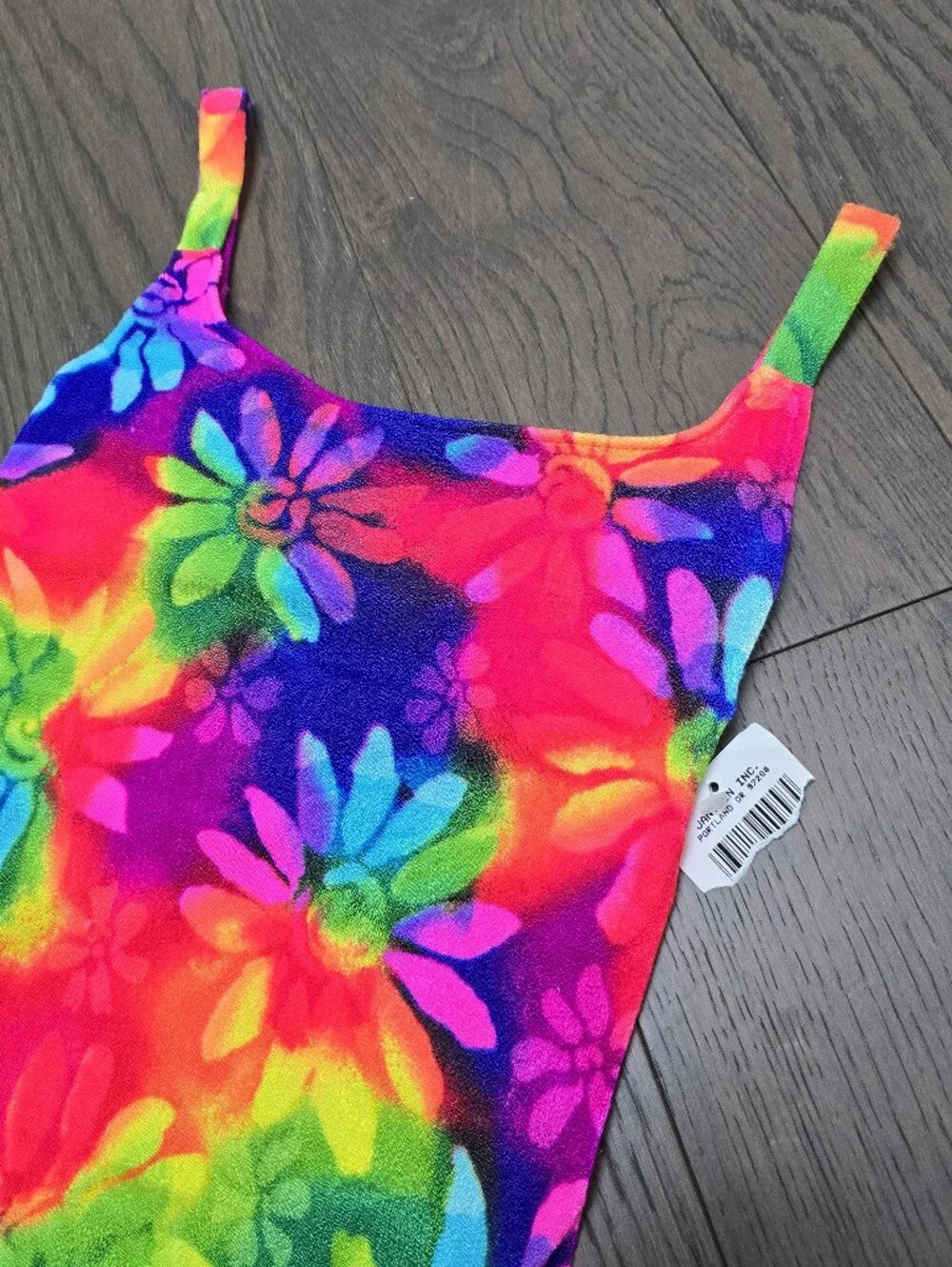 🆕️ Vintage Electric Beach by Jantzen Neon Floral High Cut One Piece Swimsuit